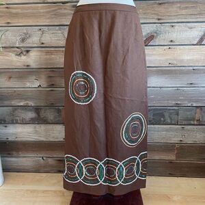 NWOT Brown Linen Blend Sequin Midi Skirt Size 14